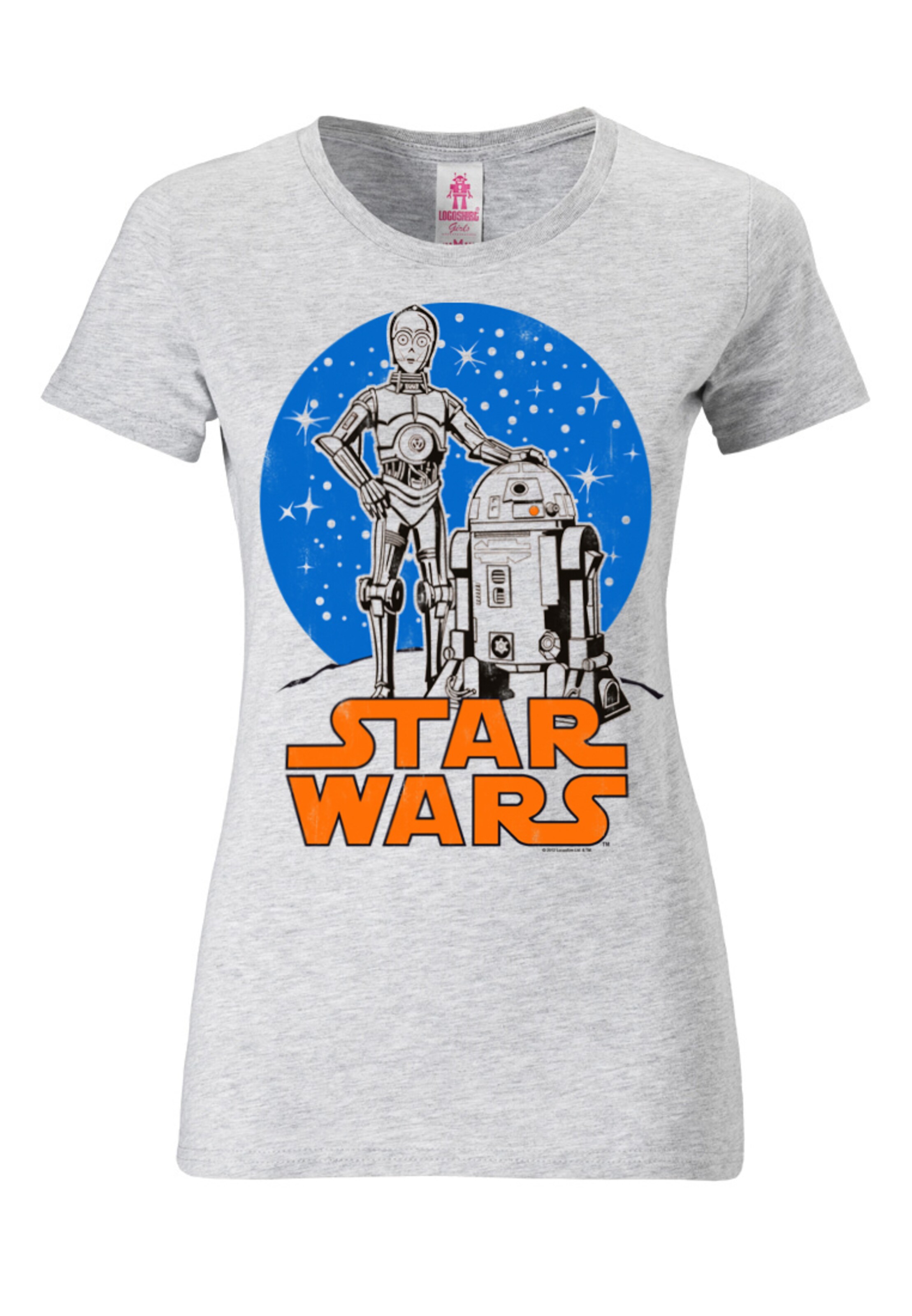 LOGOSHIRT Shirt 'R2-D2 & C-3PO' in Grey: front