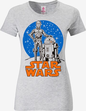 LOGOSHIRT T-Shirt 'R2-D2 & C-3PO' in Grau: predná strana