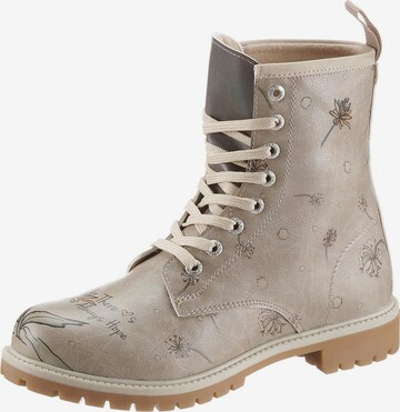 DOGO Lace-Up Ankle Boots in Beige: front
