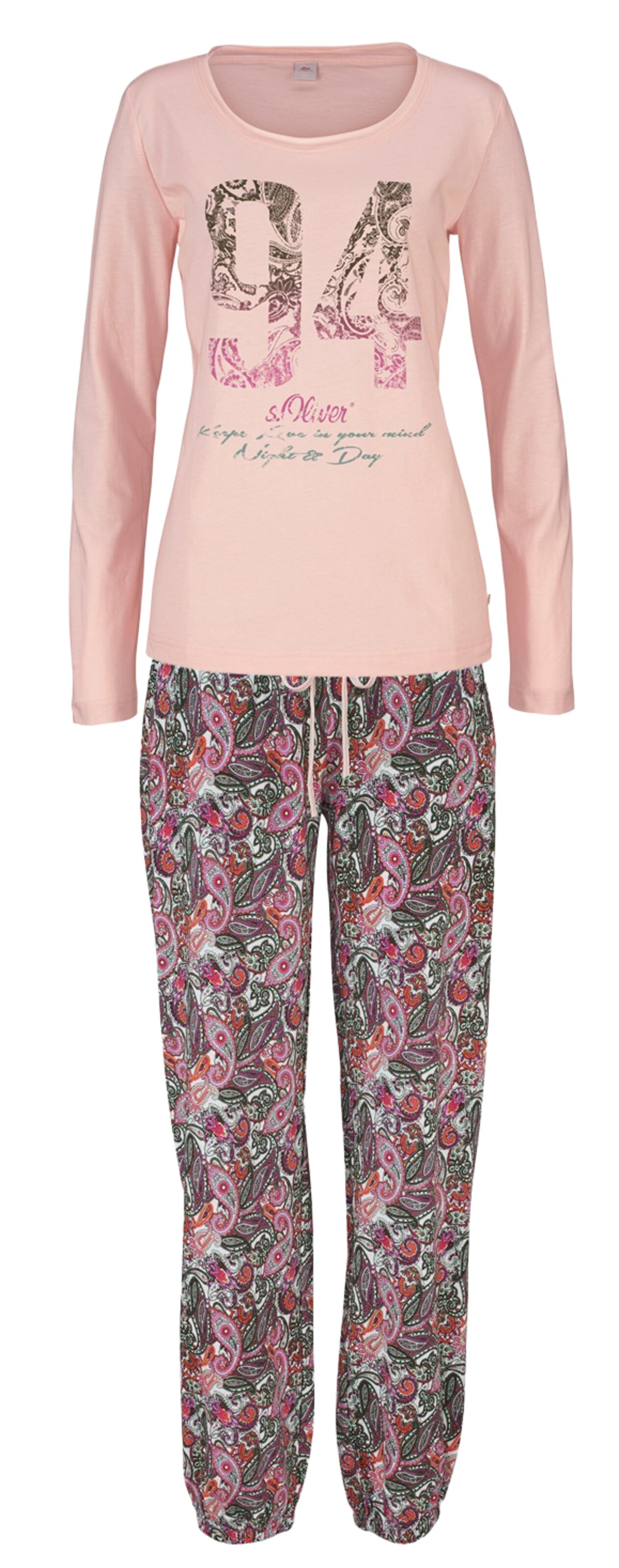 s.Oliver - Pyjama mit mehrfarbigem Paisleymuster in rosa