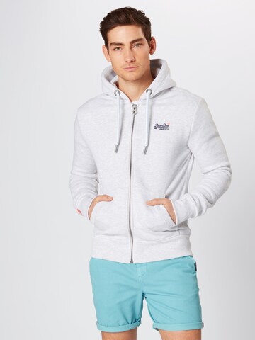 Superdry Zip-Up Hoodie in White: front