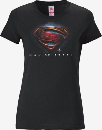 LOGOSHIRT Shirt 'Superman - Man Of Steel' in Black: front