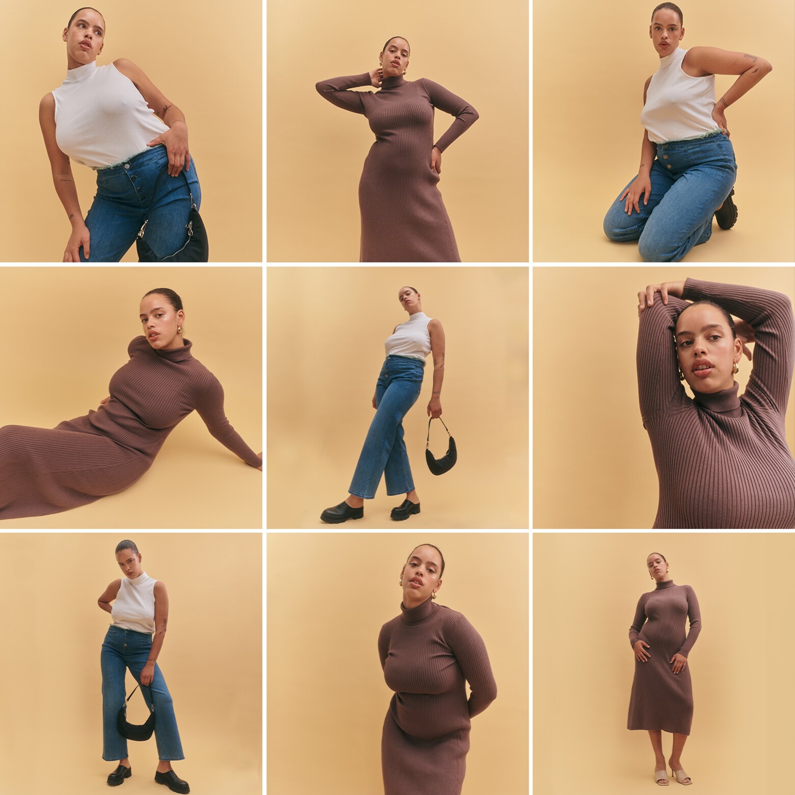 Luna - Comfy Brown Turtleneck Dress Look