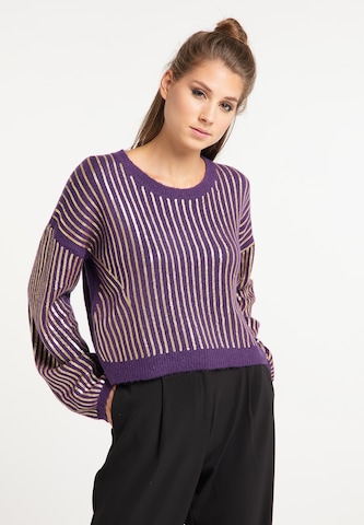 taddy Knit Cardigan 'At night' in Purple: front