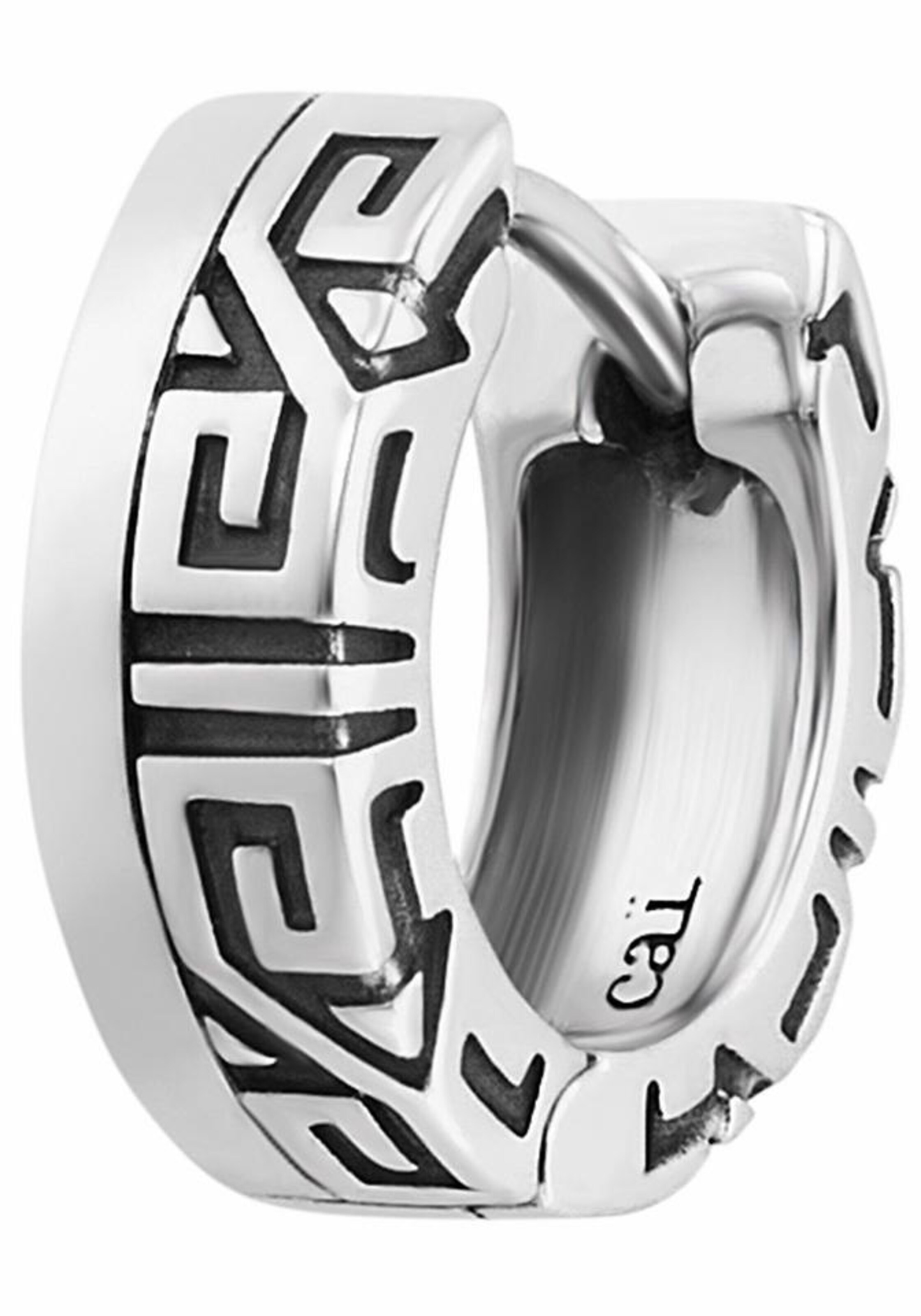 caï Ohrring'Black Meander' in Silber: Vorderseite