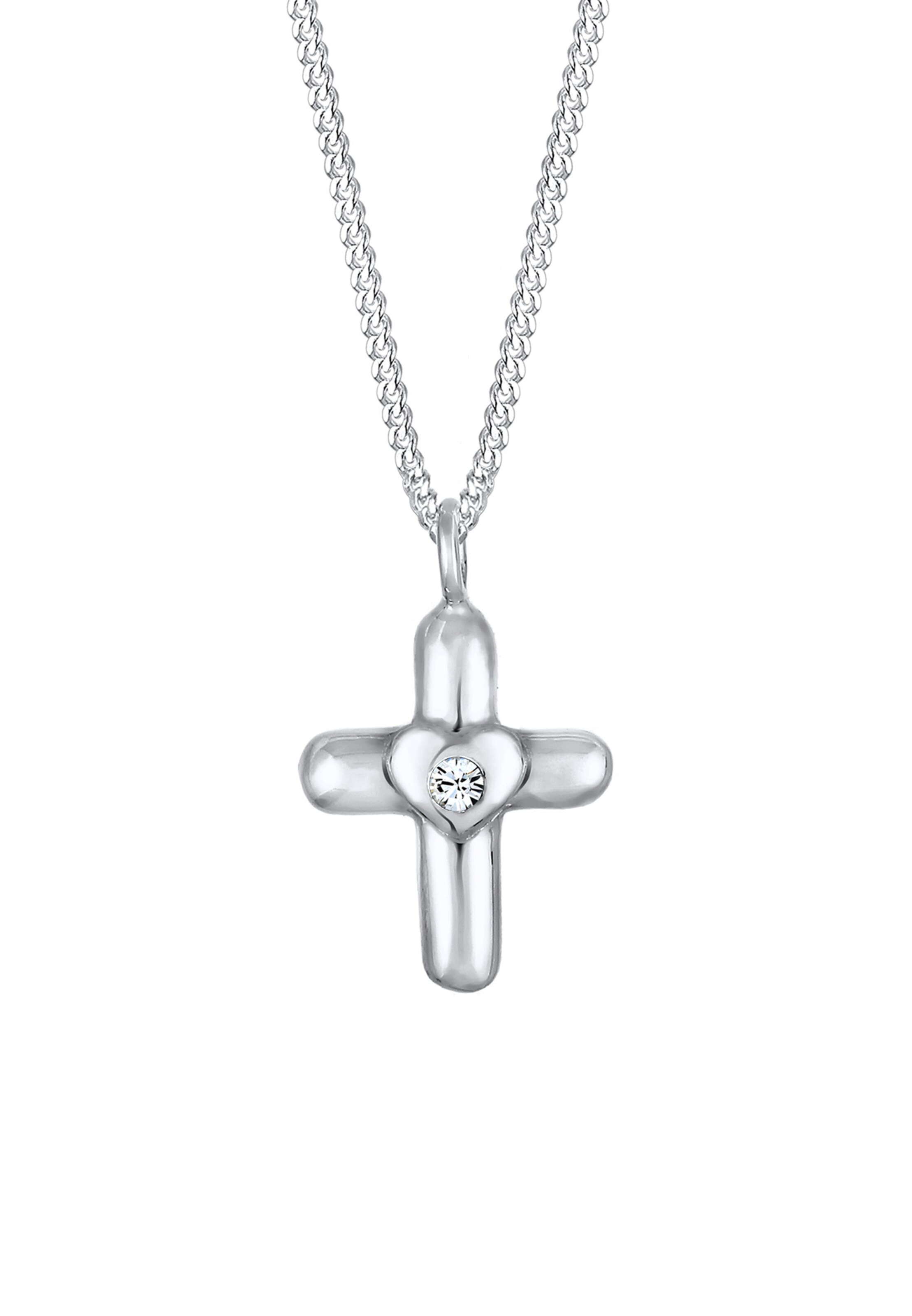 ELLI Ketting 'Herz Kreuz' in Zilver: voorkant