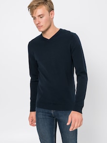 JACK & JONES svetr 'JJEBASIC KNIT V-NECK' v modré barvě