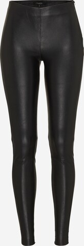 Skinny Pantaloni 'SFSYLVIA MW STRETCH LEATHER' de la SELECTED FEMME pe negru: față