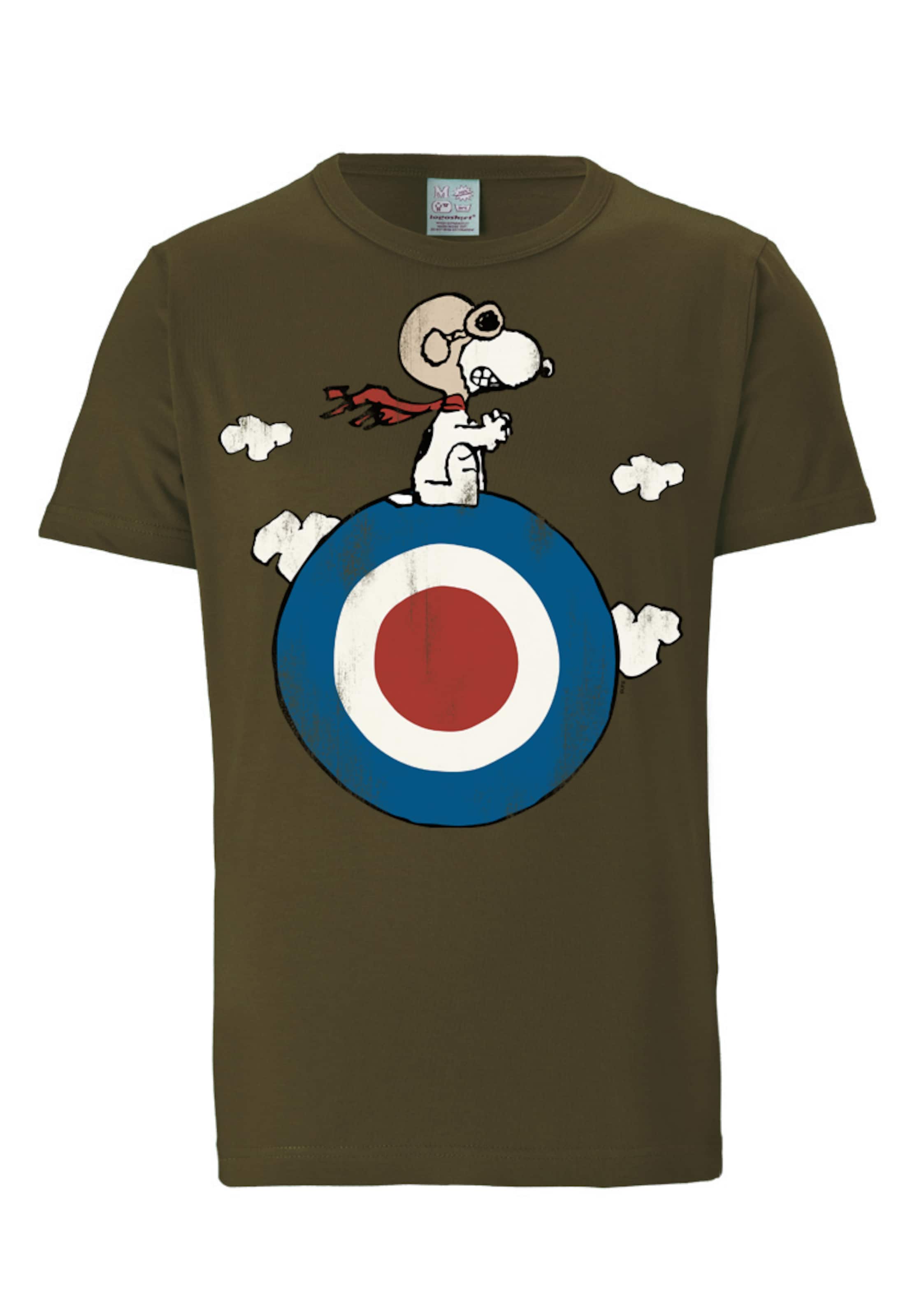 LOGOSHIRT Shirt 'Peanuts - Snoopy Pilot' in Green: front