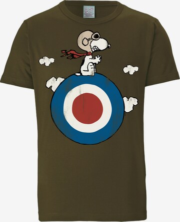 LOGOSHIRT Majica 'Peanuts - Snoopy Pilot' | zelena barva: sprednja stran