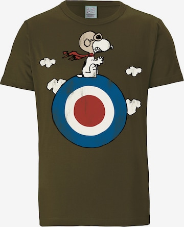 LOGOSHIRT T-Shirt 'Peanuts - Snoopy Pilot' in Grün: predná strana
