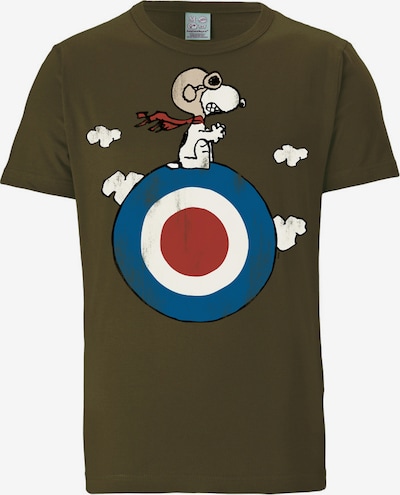 LOGOSHIRT Majica 'Peanuts - Snoopy Pilot' u plava / maslinasta / crvena / bijela, Pregled proizvoda