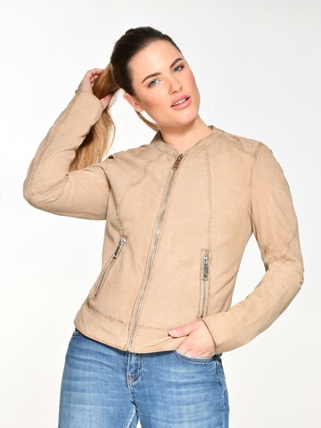 Maze Lederjacke perforiert ' Mabel ' in Beige: Vorderseite