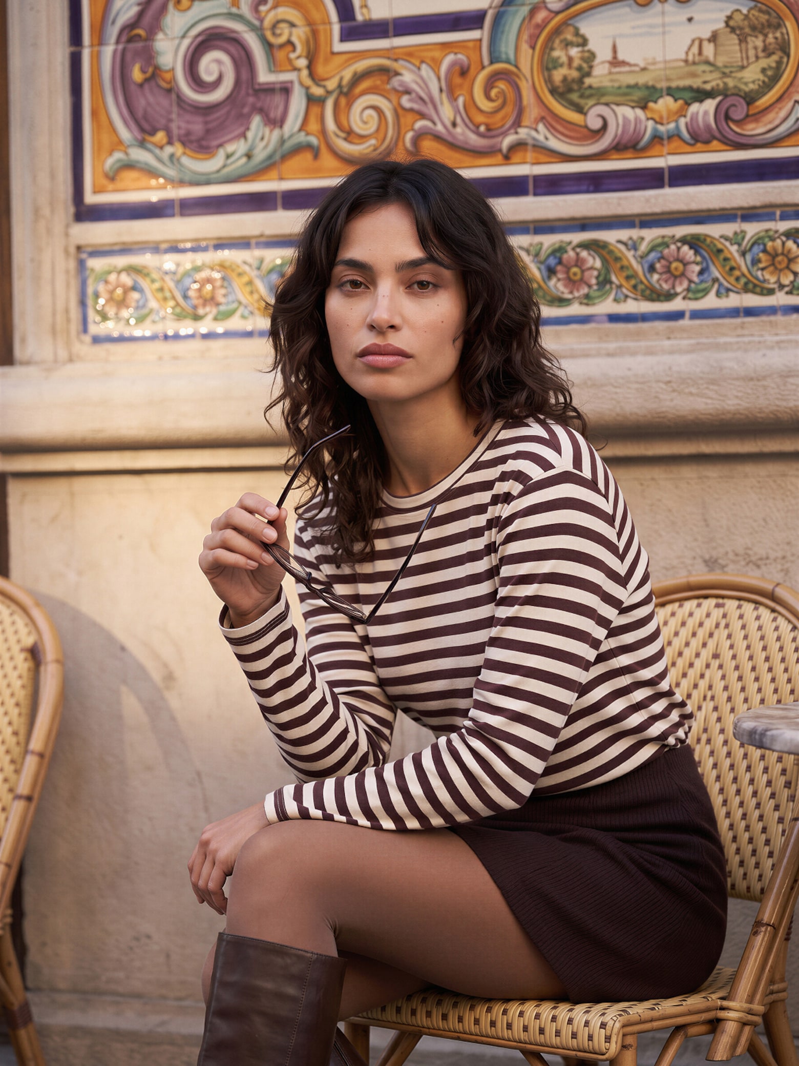 The AY Style Collective - Striped Long Sleeve And Brown Skirt