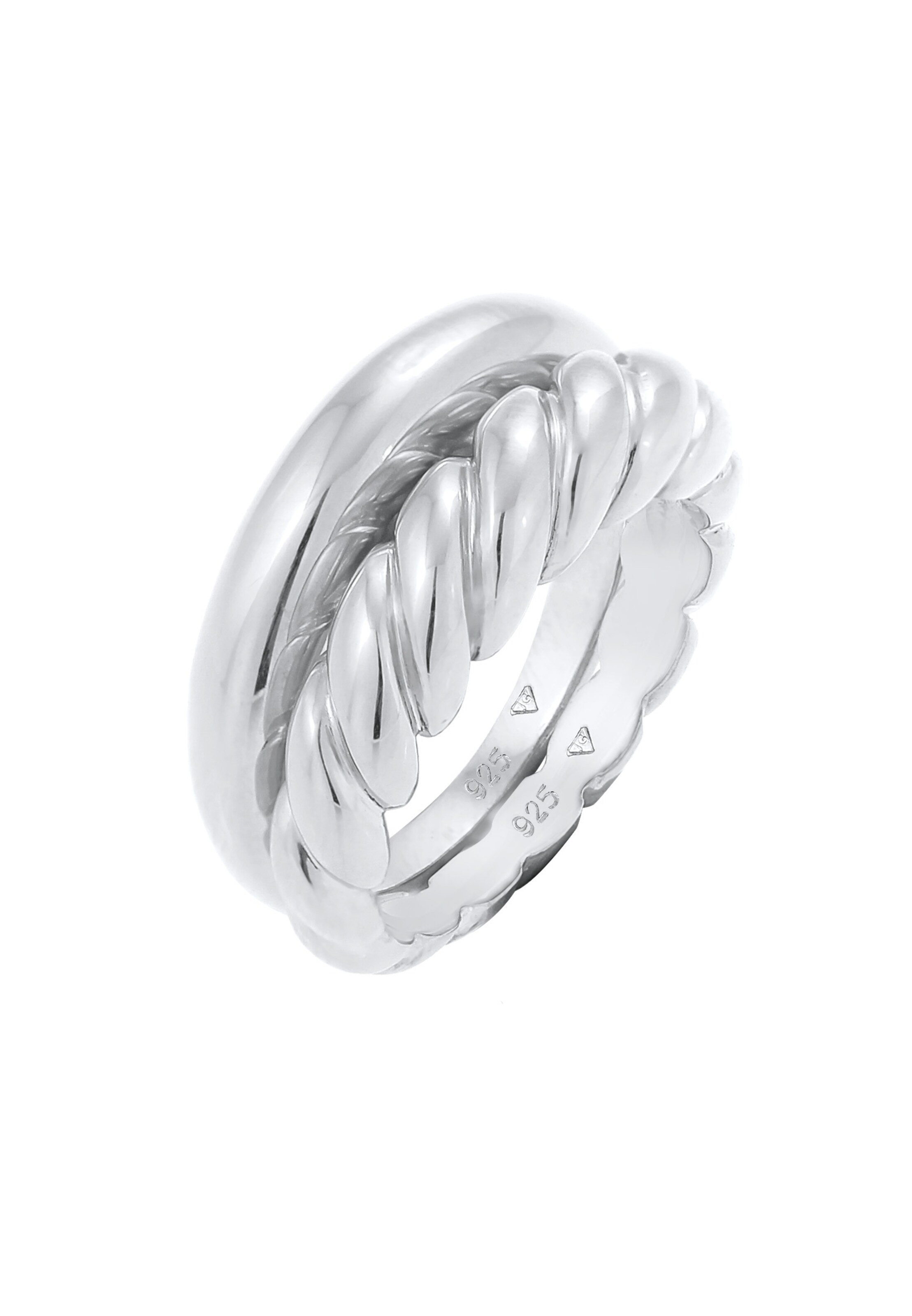 ELLI PREMIUM Ring-Set 'Twisted' in Silber: Vorderseite