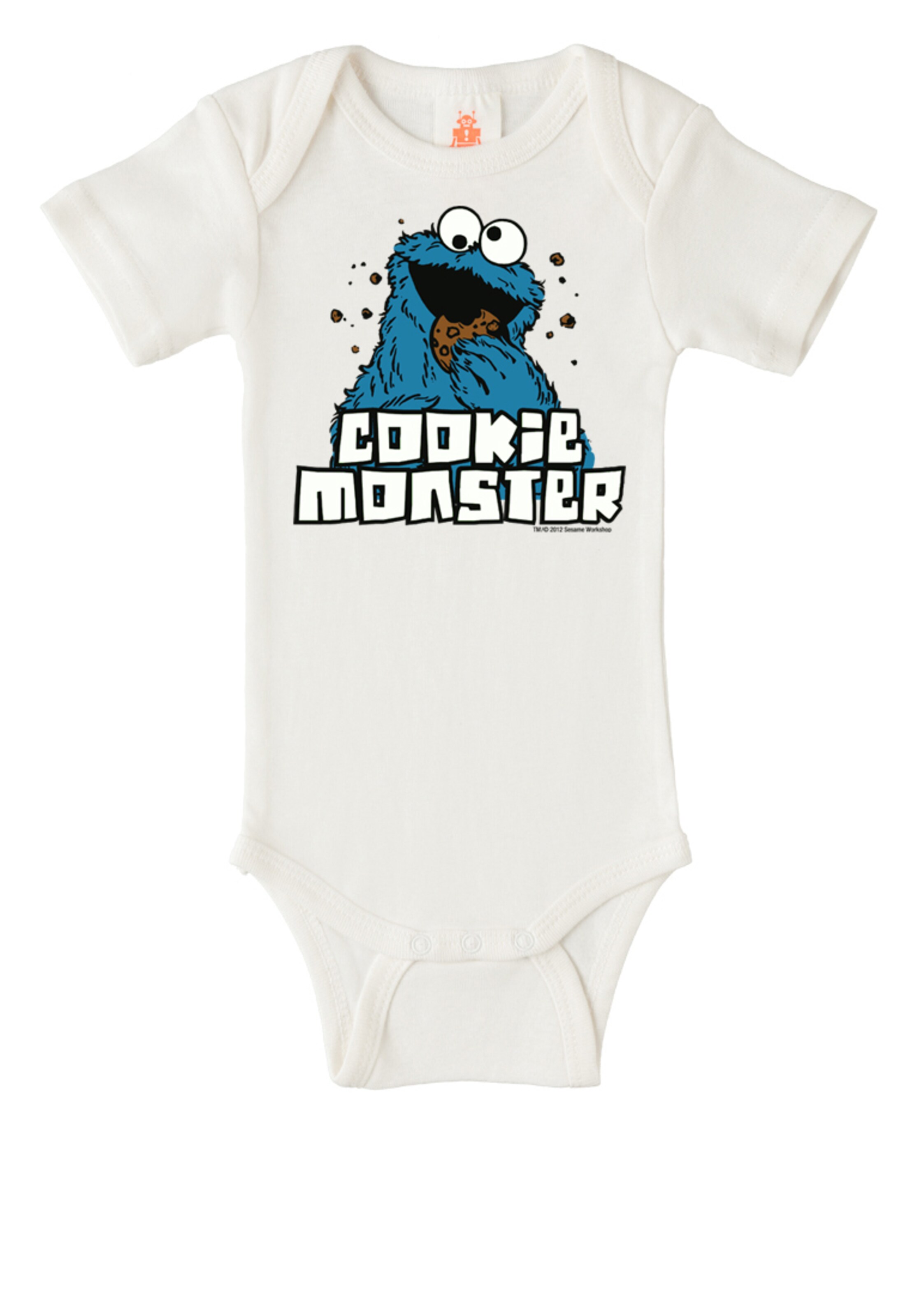 LOGOSHIRT Baby-Body 'Krümelmonster' in Weiß: Vorderseite