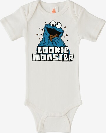 LOGOSHIRT Romper/Bodysuit 'Krümelmonster' in White: front