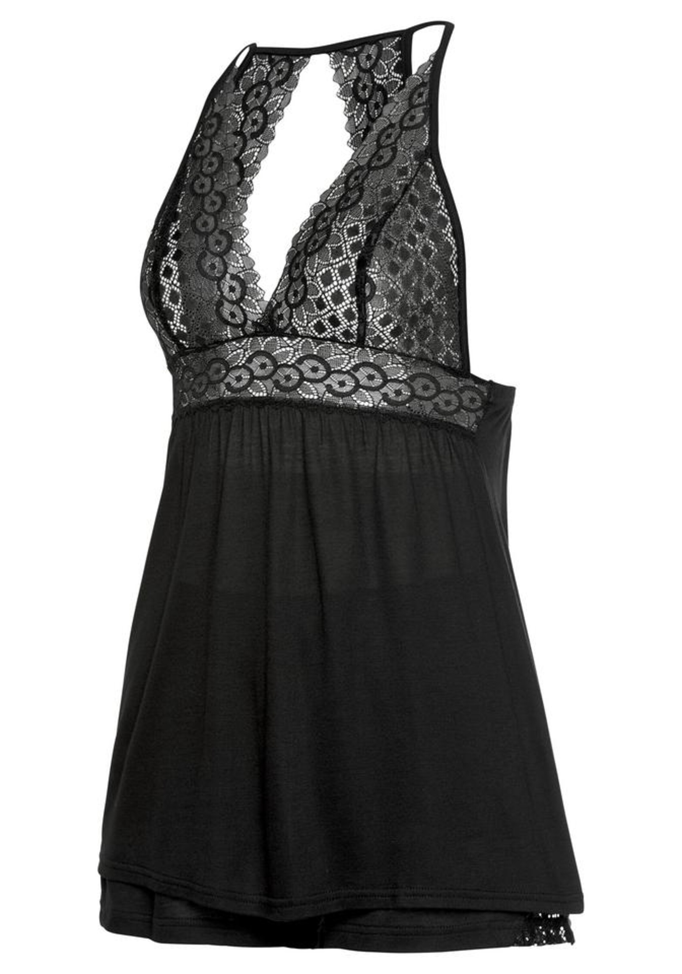 melns LASCANA Pidžama ar šortiem