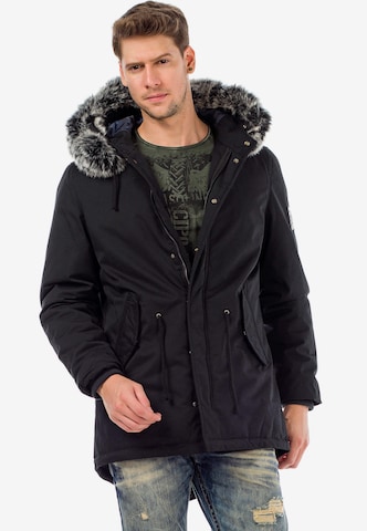 CIPO & BAXX Winterparka 'Army' in Zwart: voorkant