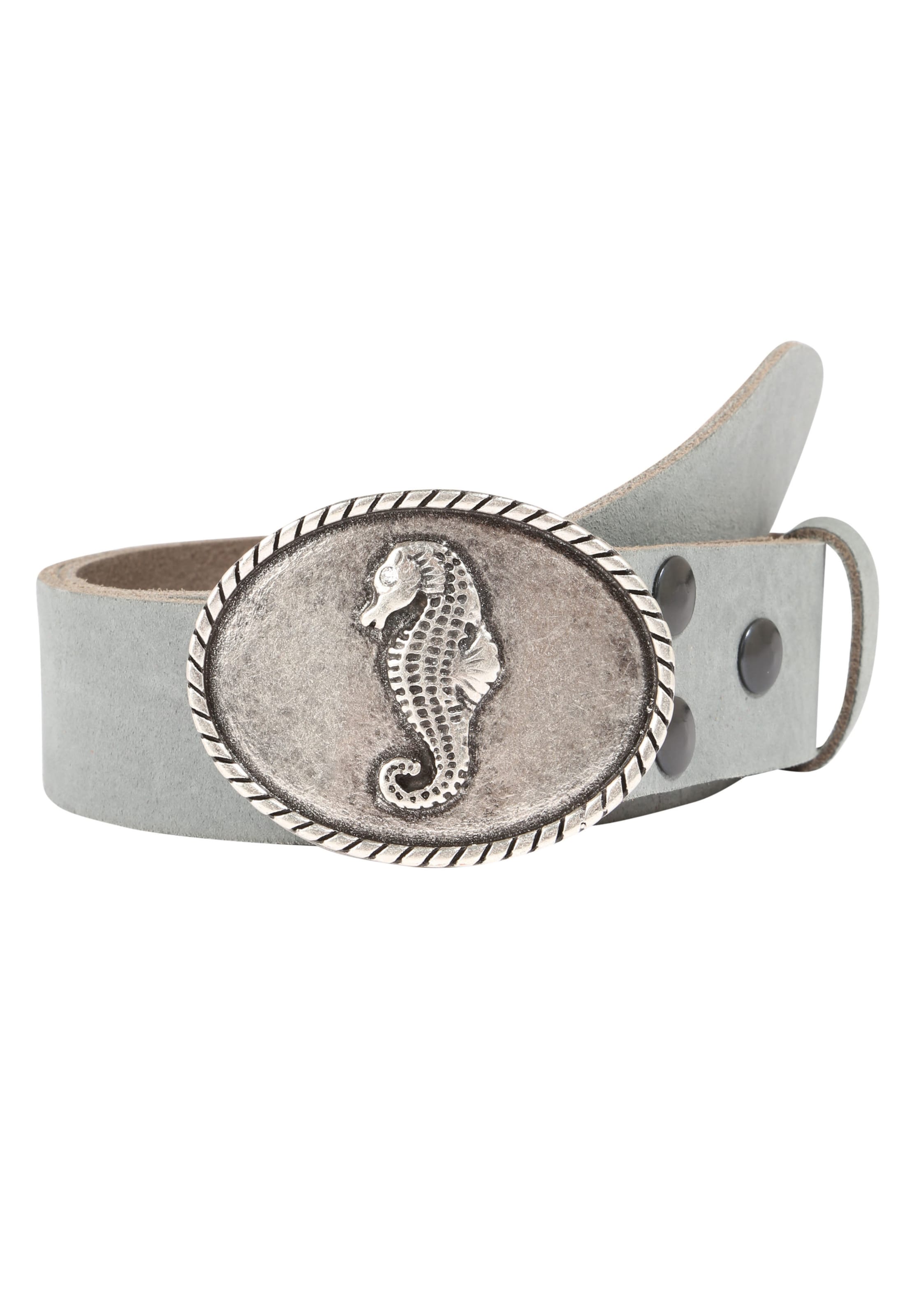 RETTUNGSRING by showroom 019° Ledergürtel mit austauschbarer Seepferdchen-Schließe in Grau: Vorderseite