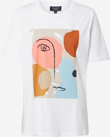 SELECTED FEMME Shirt 'Abstract Face' in Wit: voorkant