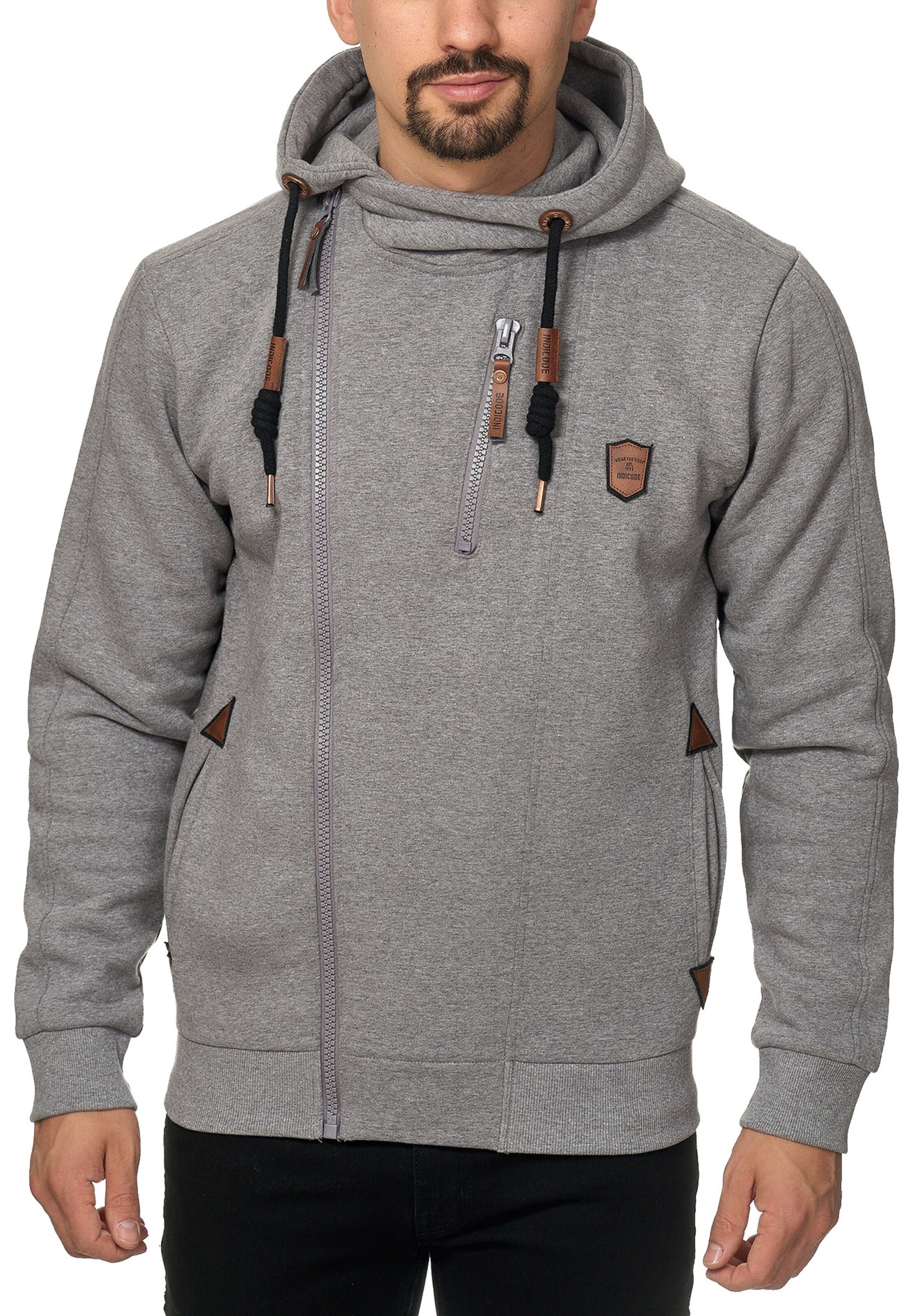 INDICODE JEANS Sweat jacket 'Elm' in Grey: front