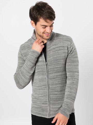 !Solid Regular fit Gebreid vest 'Knit - Struan Zip' in Grijs: voorkant