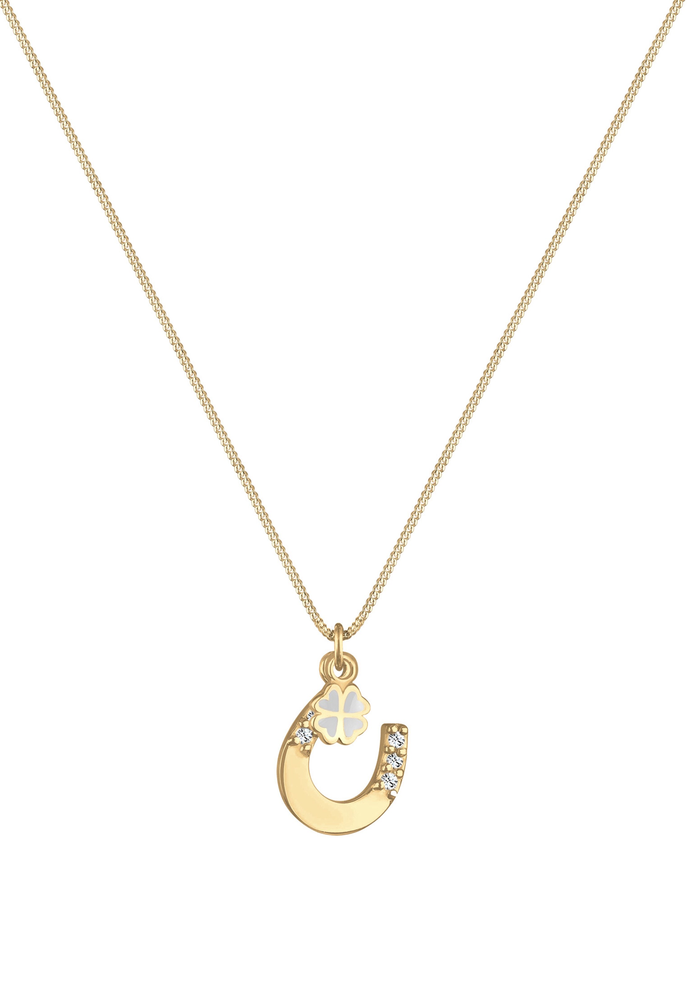 ELLI Halskette 'Hufeisen und Kleeblatt' in Gold: Vorderseite