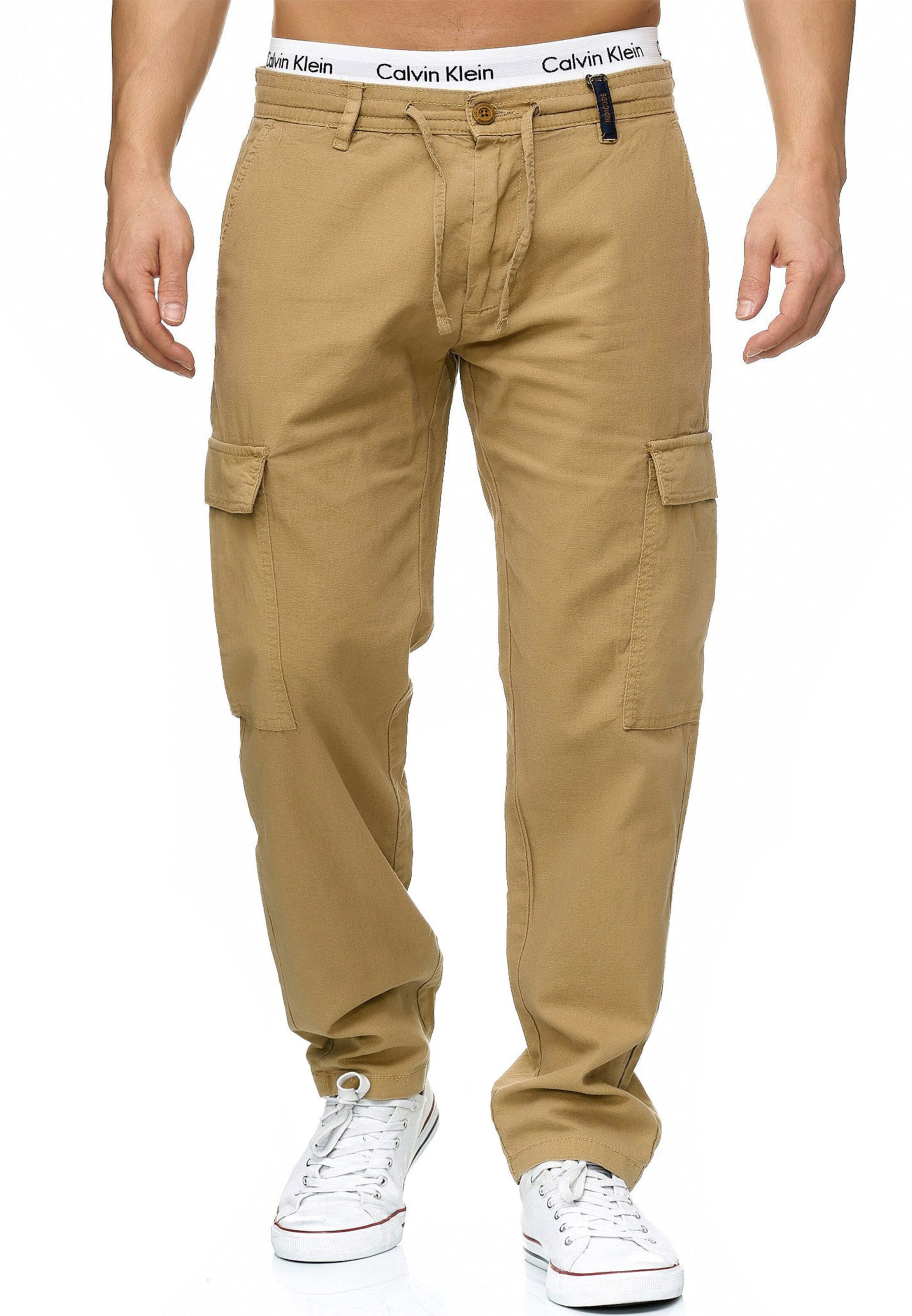 INDICODE JEANS Regular Cargobroek 'Leonardo' in Beige: voorkant