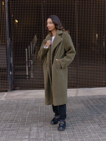 Green Fluffy Coat Look