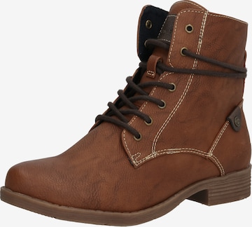 TOM TAILOR Lace-up bootie in Brown: front