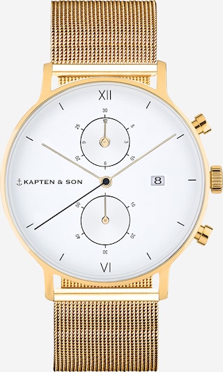 Kapten & Son Analoog horloge 'Chrono Small Gold Mesh' in de kleur Goud / Wit, Productweergave