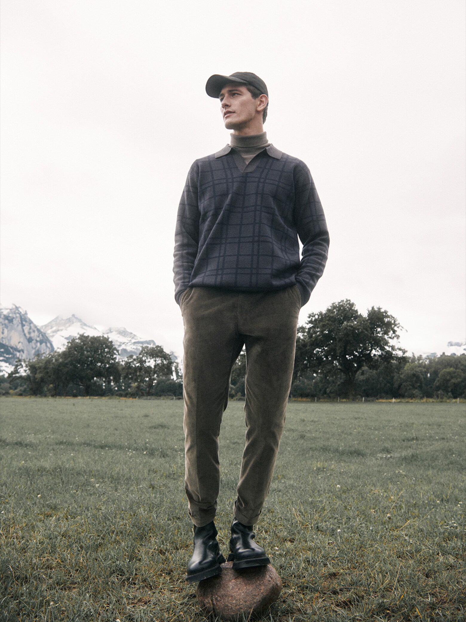 Tommaso - Taupe Checkered Polo Look