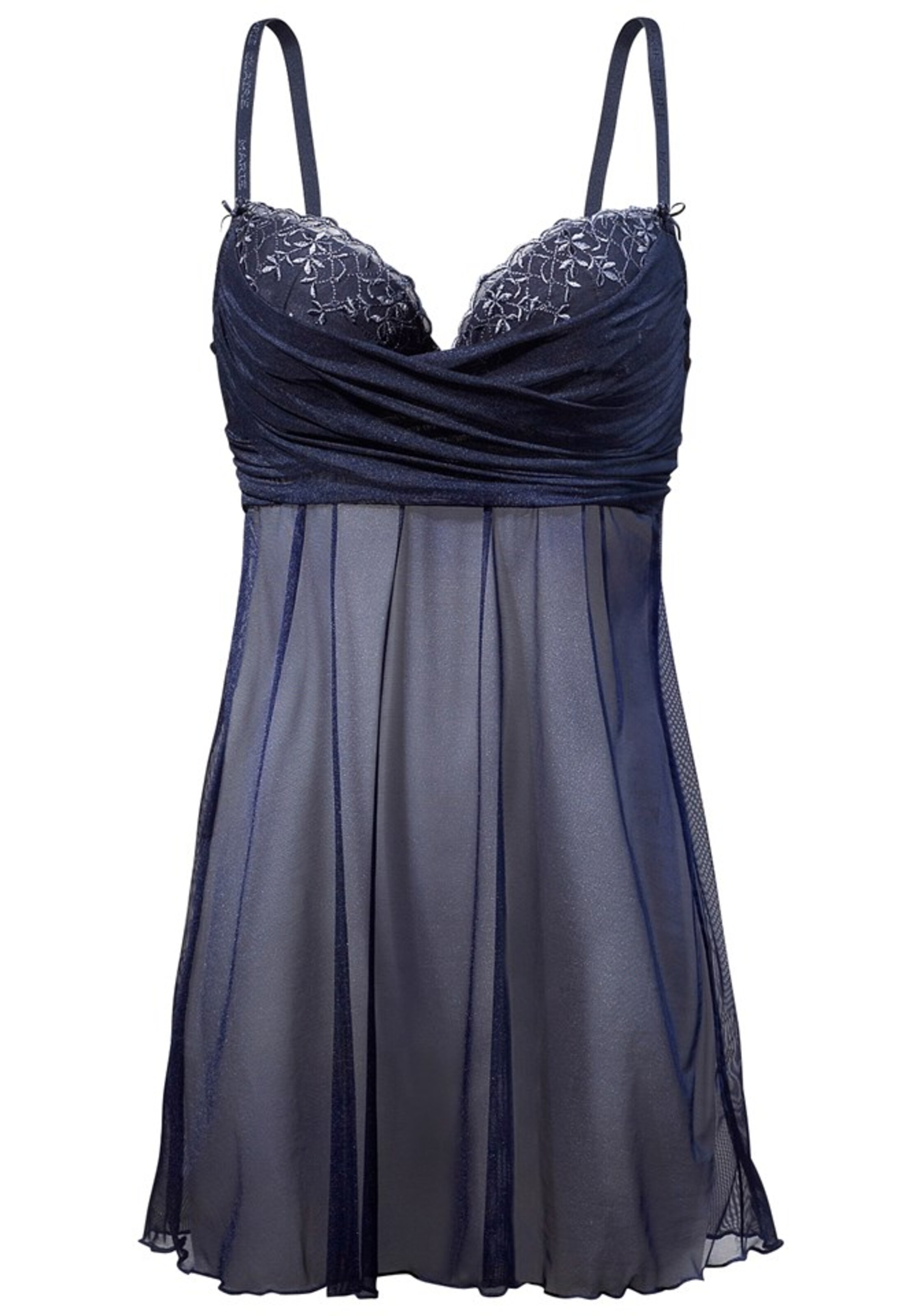 MARIE CLAIRE - Negligee mit edler Wickeloptik und feiner Stickerei in marine