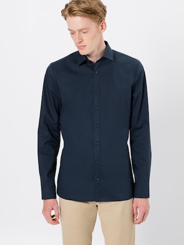 OLYMP جينز ضيق الخصر والسيقان قميص لأوساط العمل 'No. 6' بلون أزرق: الأمام