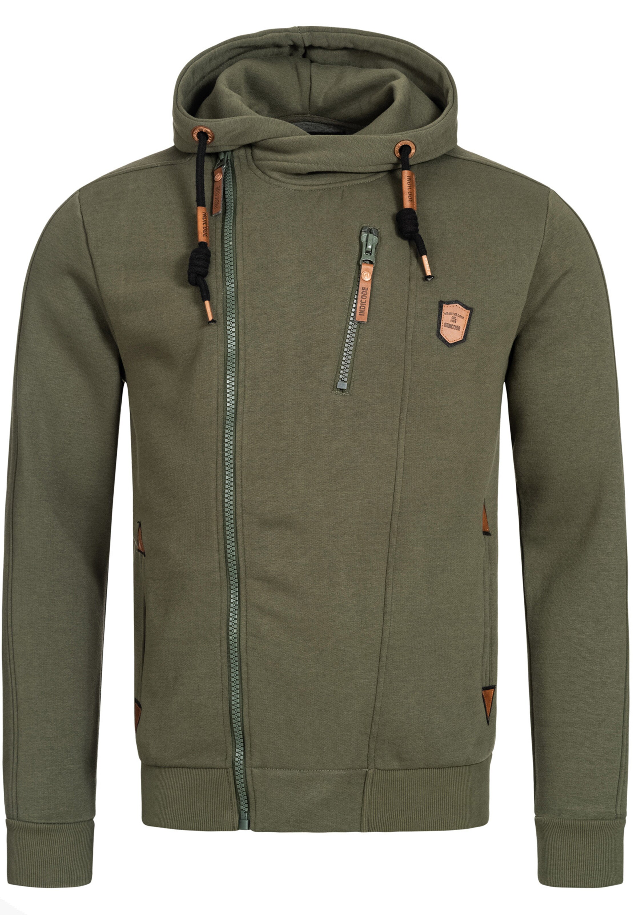 INDICODE JEANS Zip-Up Hoodie 'Elm' in Green: front