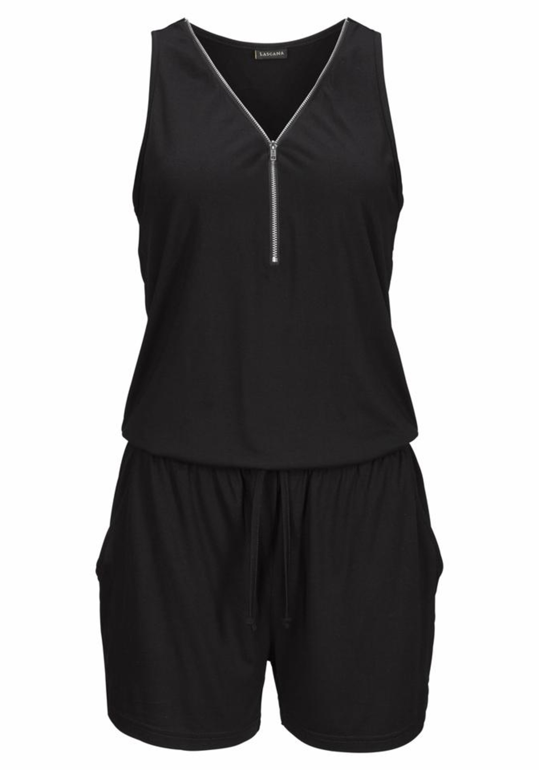 LASCANA - Kurzoverall mit Zipperdetail in schwarz
