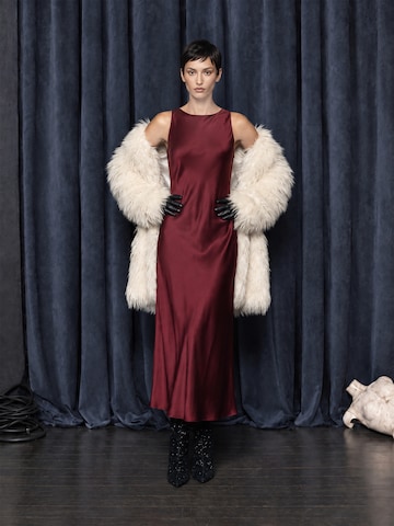 Burgundy Satin Dress Belted Wrap Look by Guido Maria Kretschmer