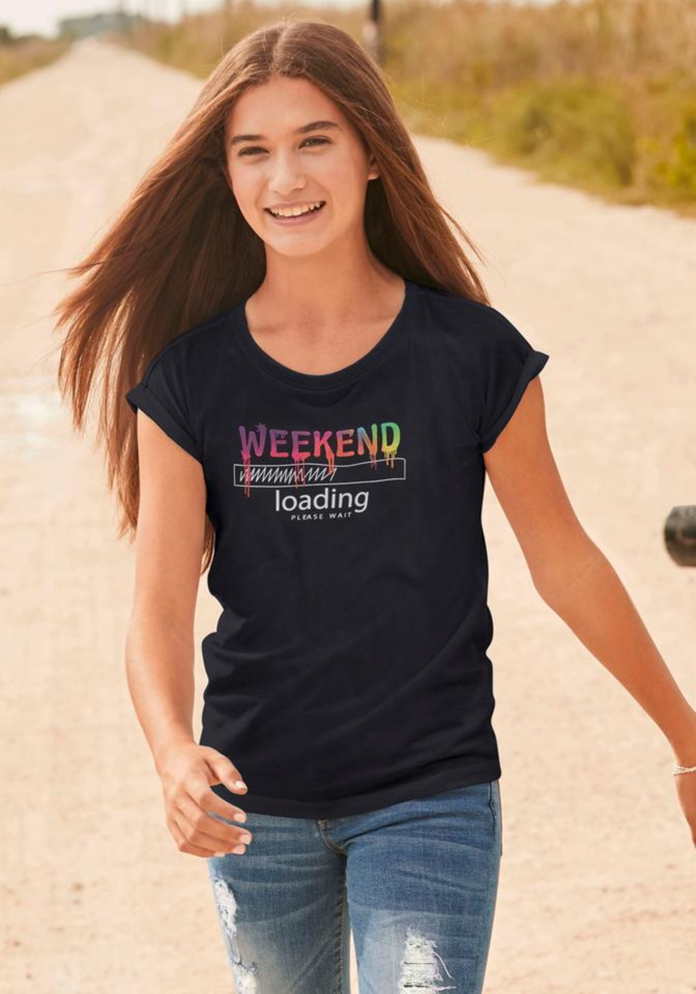 ARIZONA Shirt 'WEEKEND loading...please wait' in Black: front