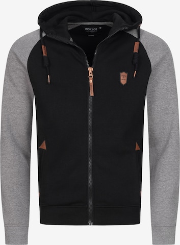 INDICODE JEANS Zip-Up Hoodie 'Arbutus' in Black: front