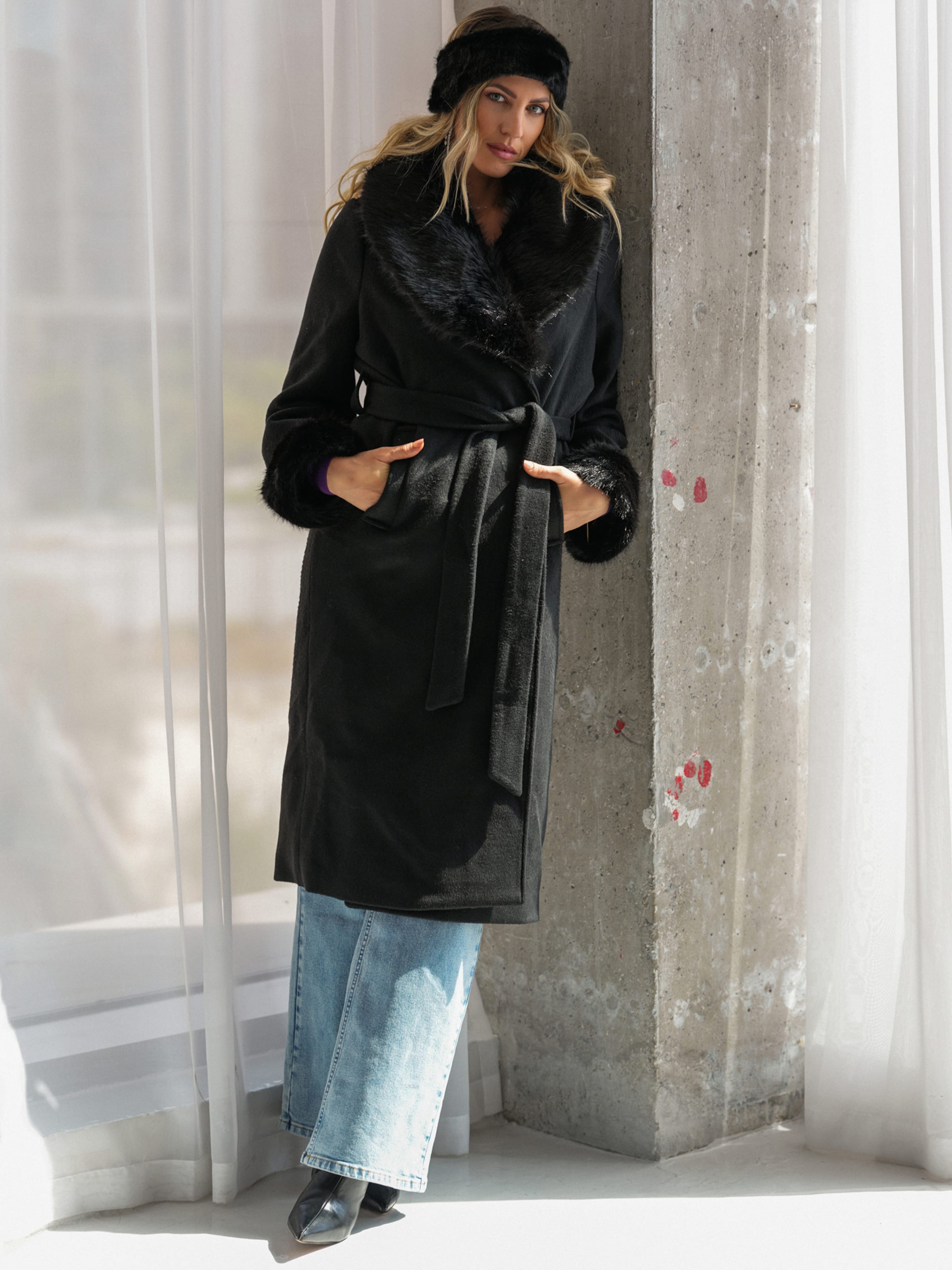 Sarah Harrison - Warm Long Black Coat Look