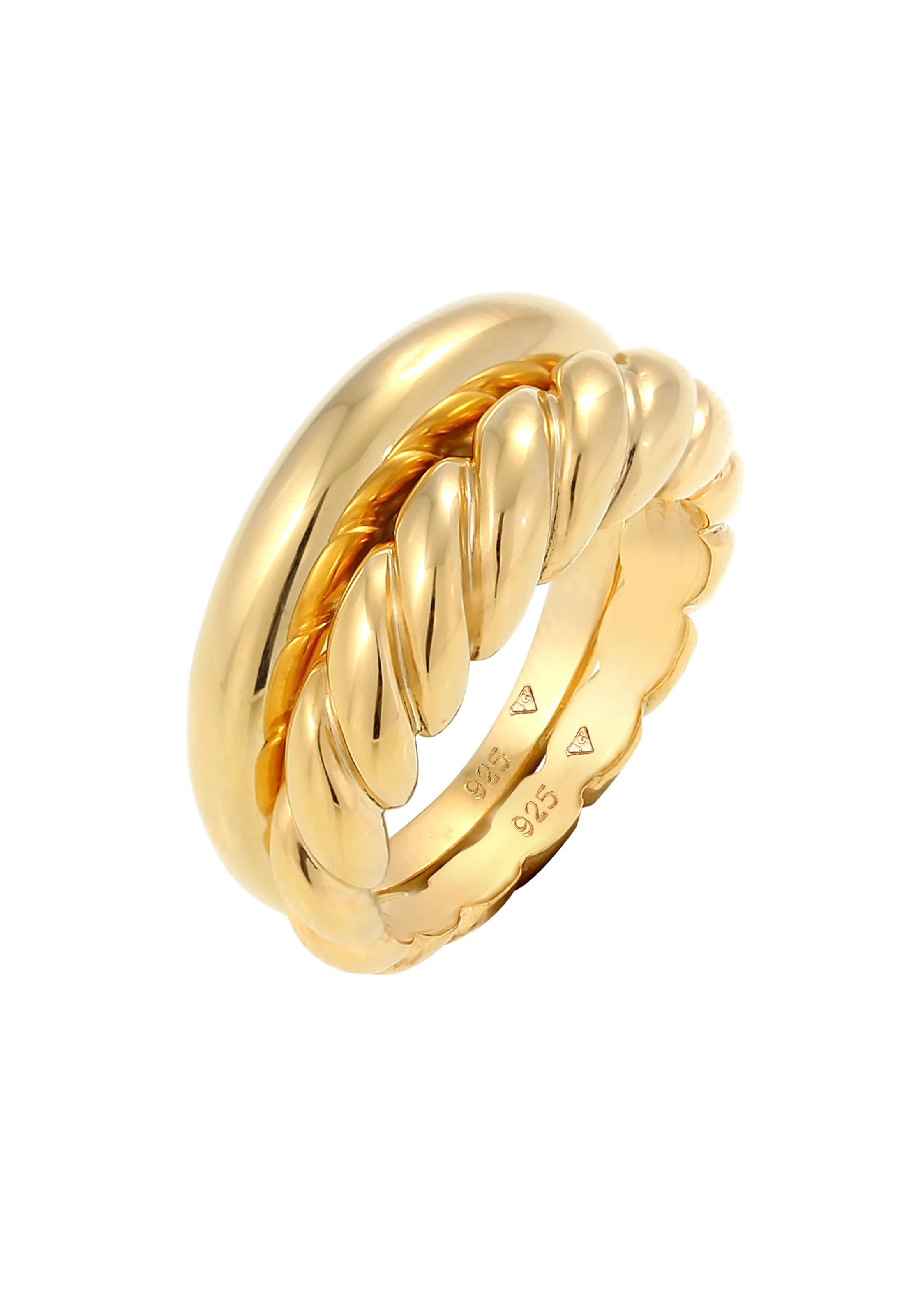 ELLI PREMIUM Ring-Set 'Twisted' in Gold: Vorderseite