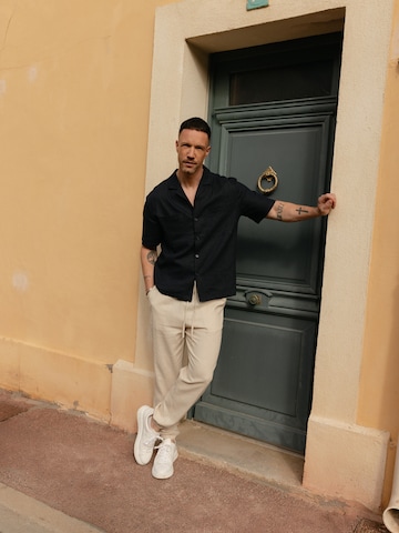 Navy Shirt & Beige Pants Look