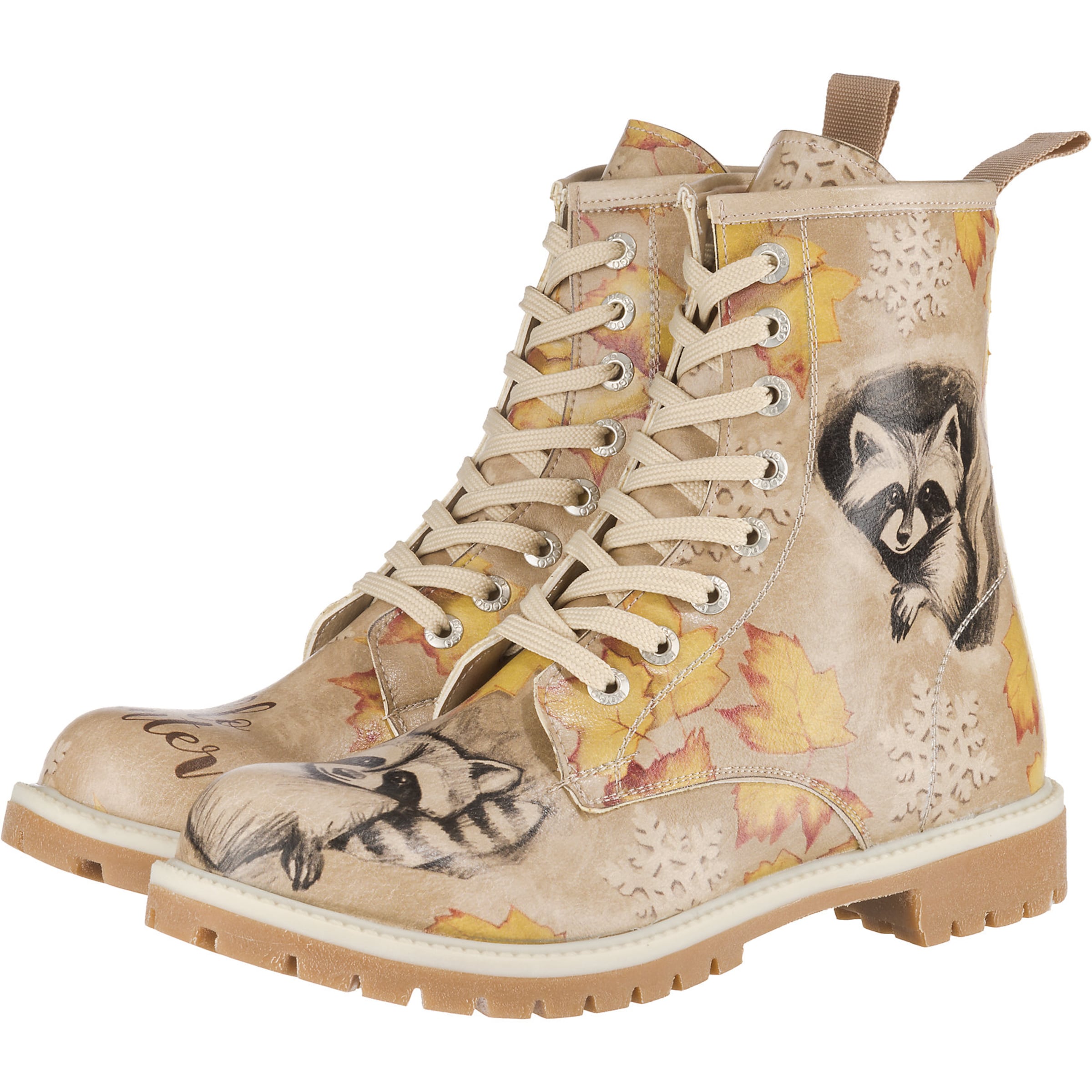 DOGO Lace-Up Ankle Boots 'Raccoon' in Beige: front