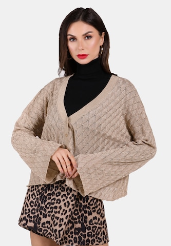 faina Knit Cardigan in Beige: front