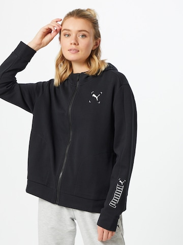 PUMA Athletic Zip-Up Hoodie in Black: front