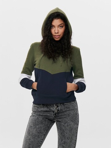 ONLY Sweatshirt 'ONLPEAR LS BLOCKING HOOD SWT' in Green: front