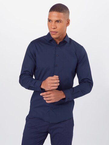 Coupe slim Chemise business Casual Friday en bleu : devant