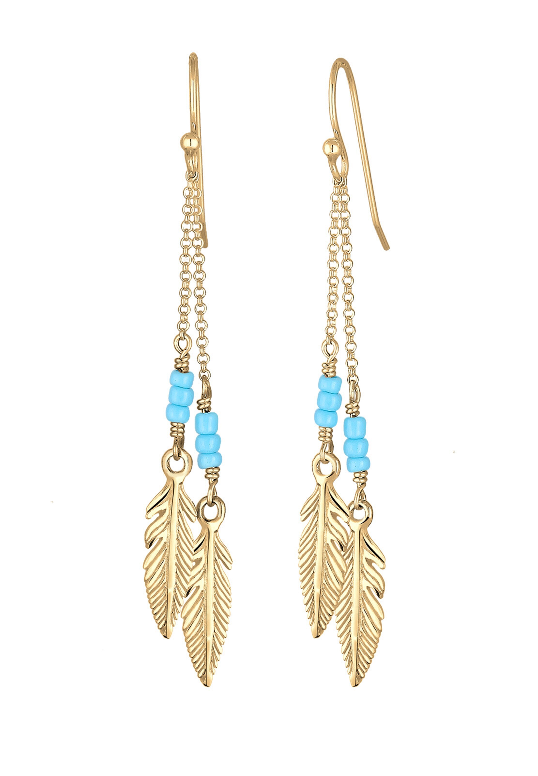 Boucles d'oreilles 'Boho, Feder, Kugel' ELLI en or