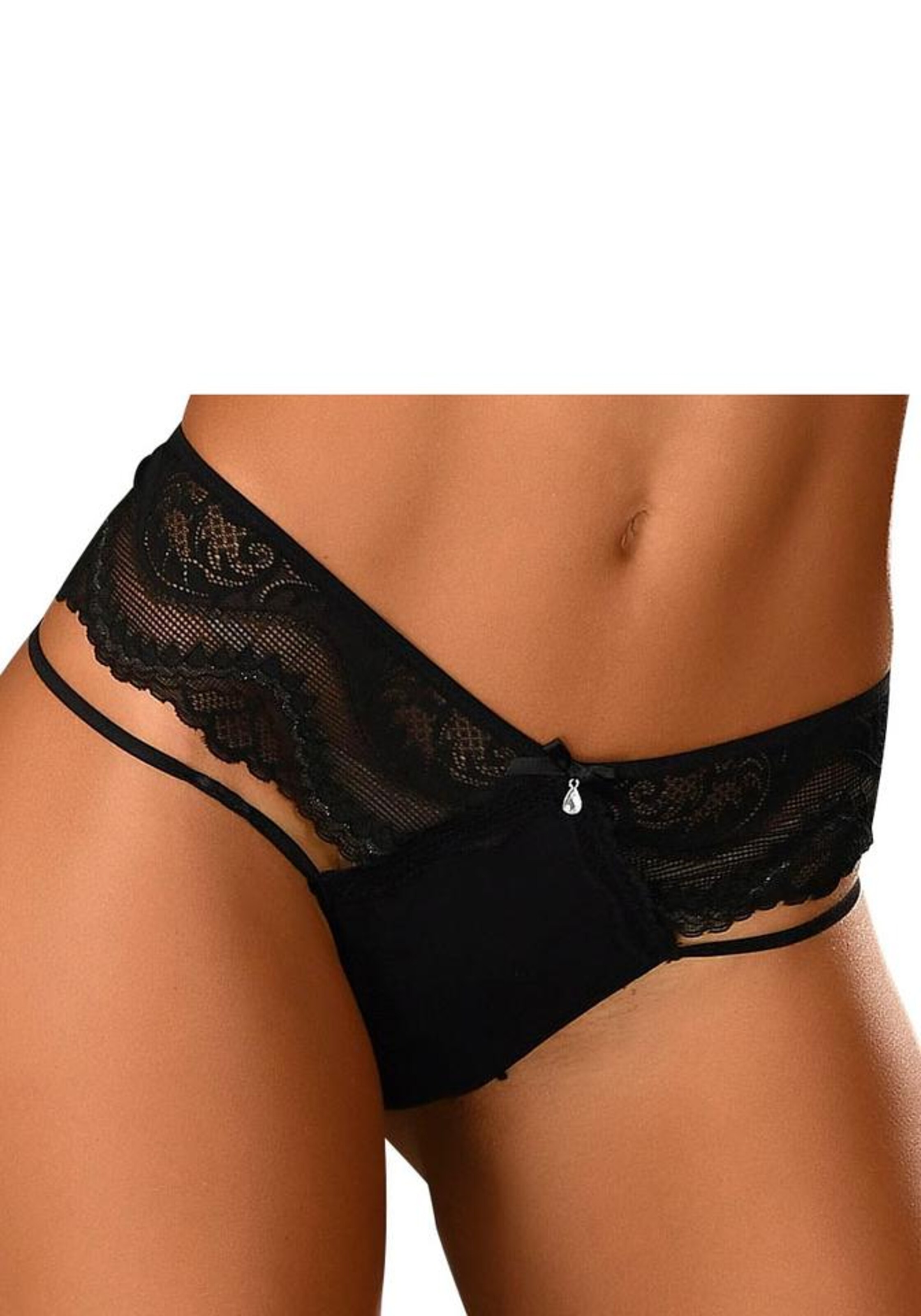 PETITE FLEUR GOLD String in Schwarz: Vorderseite